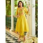 Yellow Embroidered Chanderi Kurta