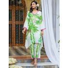 Ivory Printed Cotton Silk Kurta with Pants- Set of 2