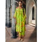 Lime Green Printed Cotton Silk Kurta