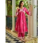 Fuchsia Printed Cotton Silk Kurta