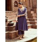 Blue Embroidered Cotton Pants