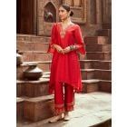 Red Embroidered Chanderi Kurta