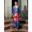 Blue Printed Chanderi Embroidered Kurta