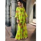 Lime Green Printed Chanderi Kurta