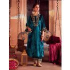 Teal Green Lace Work Cotton Silk Salwar