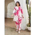 Fuchsia White Printed Cotton Pants