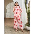 Pink Ikat Printed Cotton Slub Pants