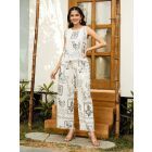 Ivory Printed Cotton Slub Pants