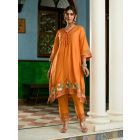 Orange Embroidered Chanderi Kurta with Pants- Set of 2