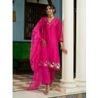 Fuchsia Embroidered Organza Dupatta