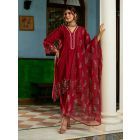 Red Printed Organza Dupatta