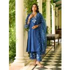 Blue Printed Organza Dupatta