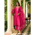 Fuchsia  Printed Organza Dupatta