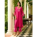 Fuchsia Embroidered Chanderi Choga with Pants- Set of 2