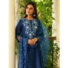 Blue Embroidered Chanderi Kurta with Pants- Set of 2