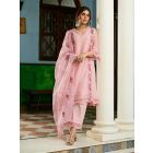 Powder Pink Organza Embroidered Dupatta