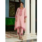 Powder Pink Embroidered Chanderi Kurta with Pants- Set of 2