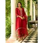 Red Embroidered Organza Dupatta