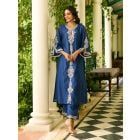 Blue Embroidered Chanderi Kurta with Pants- Set of 2