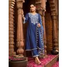 Blue Embroidered Chanderi Kurta with Pants- Set of 2