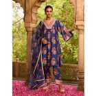 Blue Printed Organza Dupatta