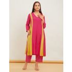 Pink Yellow Cotton Silk Kurta