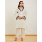 Off White Embroidered Cotton Kurta