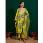 Green Gota Work Cotton Printed Suit- Set of 3