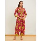 Pink Green Printed Cotton Kurta with Palazzo- Set of 2