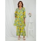 Yellow Printed Cotton Kurta with Palazzo- Set of 2