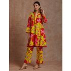 Yellow Printed Cotton Kurta with Palazzo - Set of 2