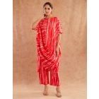 Red Printed Cotton Kurta with Pants - Set of 2