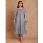 Grey Embroidered Viscose Pashmina Kurta with Pants - Set of 2