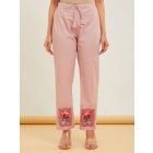 Pink Embroidered Cotton Pants