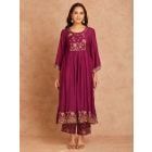 Purple Embroidered Cotton Silk Kurta