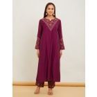 Purple Embroidered Chanderi Kurta with Pants - Set of 2