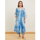 Blue Printed Cotton Kurta