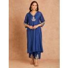 Blue Gota Work Chanderi Kurta with Pants - Set of 2