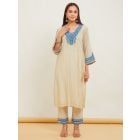 Off White Embroidered Chanderi Kurta with Pants - Set of 2
