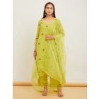 Green Embroidered Chanderi Suit - Set of 3