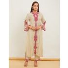 Off White Embroidered Viscose Chanderi Kurta with Pants - Set of 2