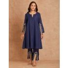 Blue Chanderi Kurta with Pants - Set of 2