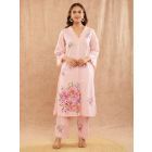 Light Pink Printed Cotton Cambric Kurta with Pants - Set of 2