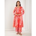 Orange Printed Cotton Kurta with Pants - Set of 2