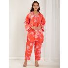 Orange Printed Cotton Tunic with Pants - Set of 2