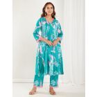 Green Printed Cotton Kurta with Pants - Set of 2