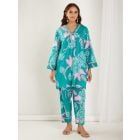 Green Printed Cotton Tunic with Pants - Set of 2