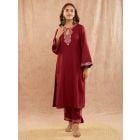 Maroon Embroidered Viscose Pashmina Kurta