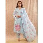 Powder Blue Printed Kota Doria Dupatta