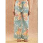 Light Blue Printed Cotton Cambric Pants